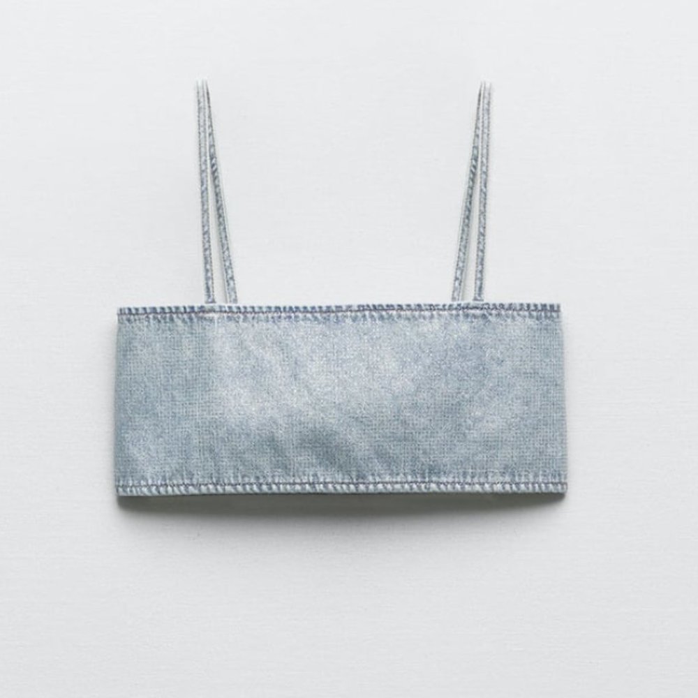 NWT Spaghetti Strap Denim Crop Top w/ rhinestone detailing, M-L